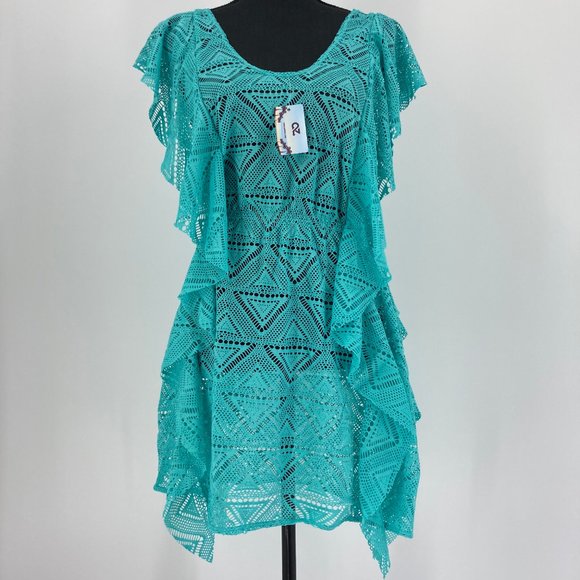 Crochet Swimsuit Cover Up Beach Dress Teal S/M - Picture 4 of 6